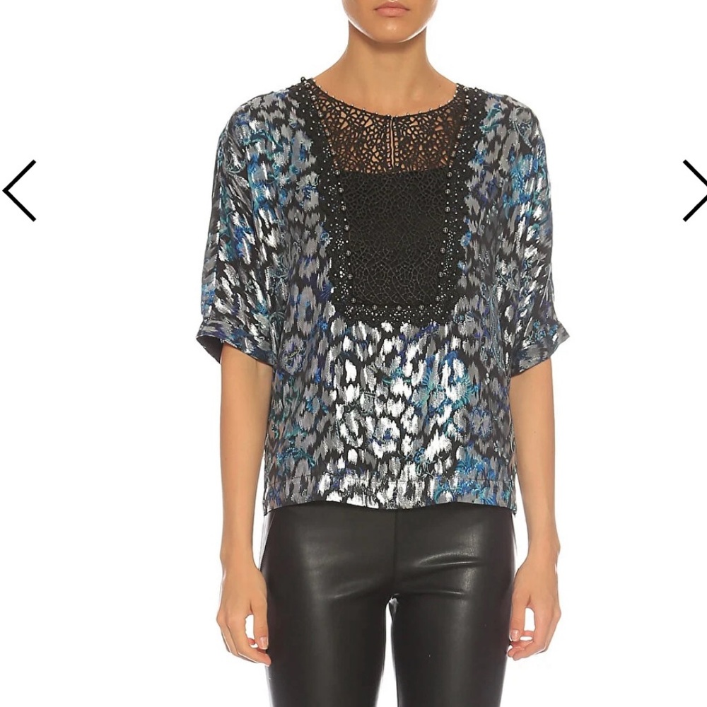 Elie Tahari Milan Beaded Blouse size Large - Picture 4 of 10